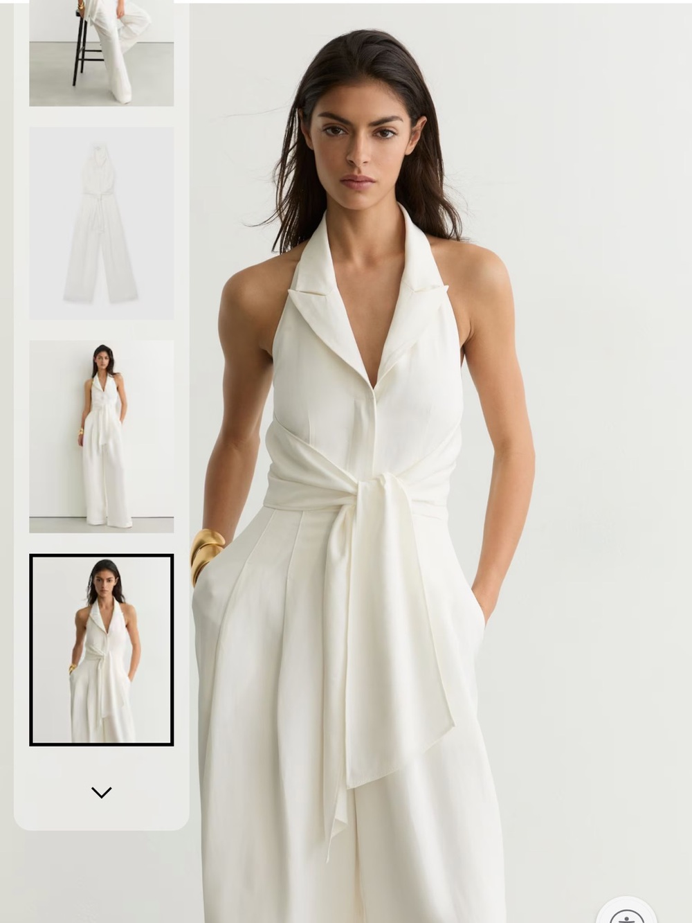 New REISS Taya White Tie-Front Wide-Leg Jumpsuit in Ivory - Picture 4 of 6